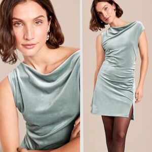 NWTS🌹THE OCCASION L🌹ELITE LINE NEW SILVER “UNDERWATER”VELVET ONE SHOULDER DRESS